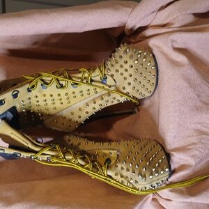 Studded Tan Lace-Up Women's Shoes